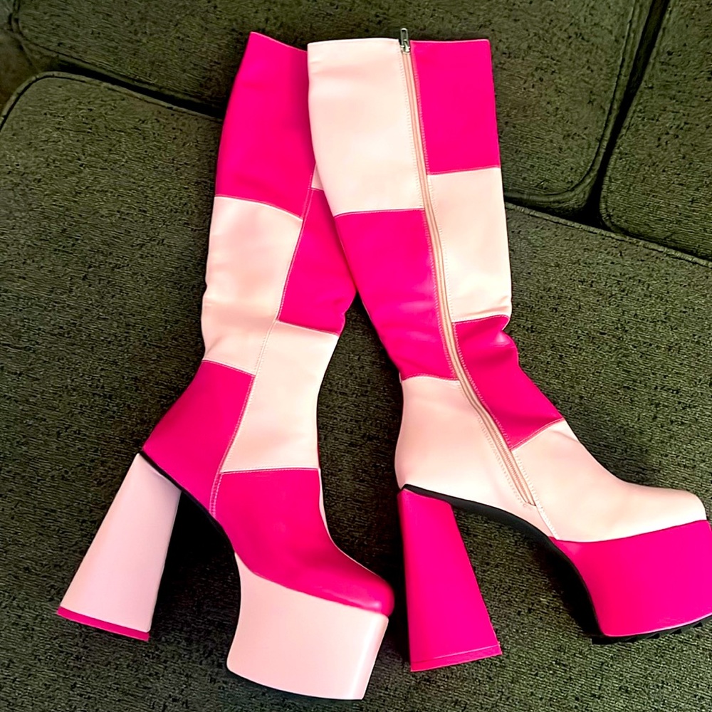 Pink/ Fuchsia ColorBlock Platform Heels